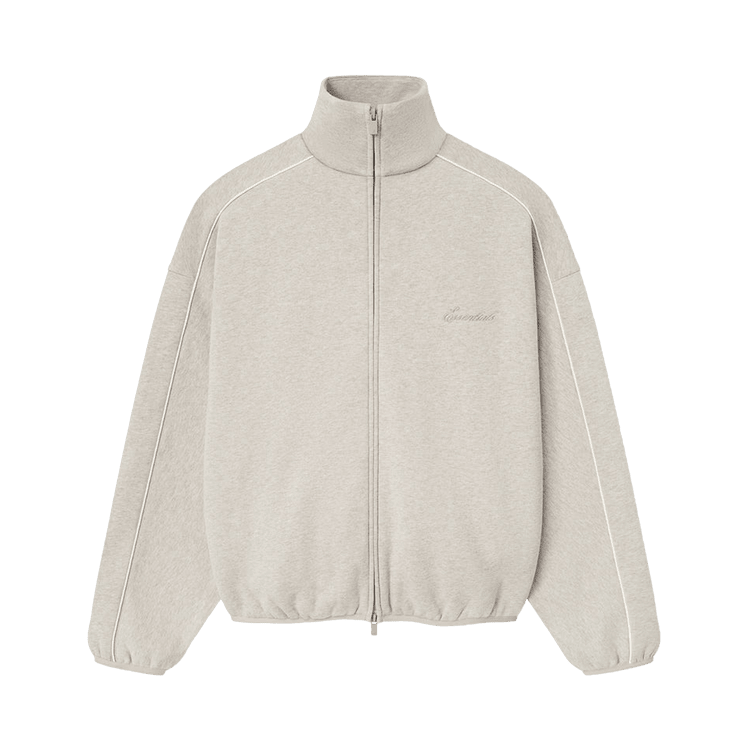 Fear of God Essentials Modern Fleece Track Jacket With Piping Heather Stone/Cloud White (SS25) - Im Your Wardrobe