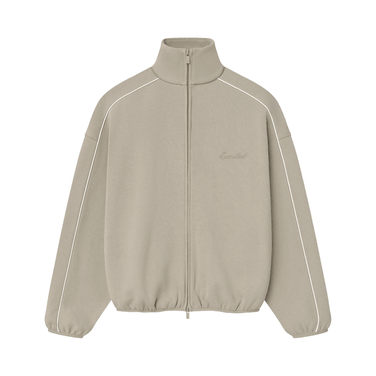 Fear of God Essentials Modern Fleece Track Jacket With Piping Timber/Cloud White (SS25) - Im Your Wardrobe