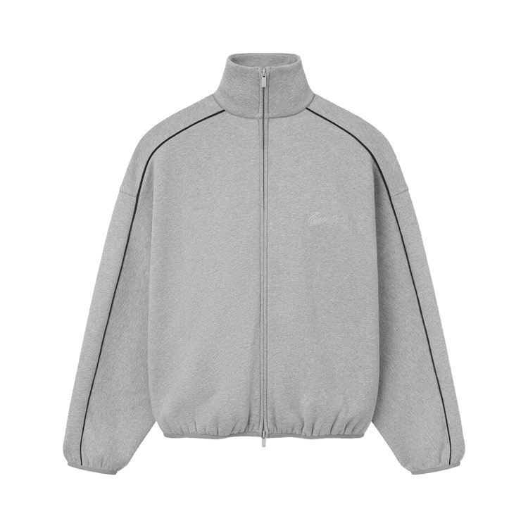Fear of God Essentials Modern Track Jacket With Piping Concrete Heather/Black (FW25) - Im Your Wardrobe