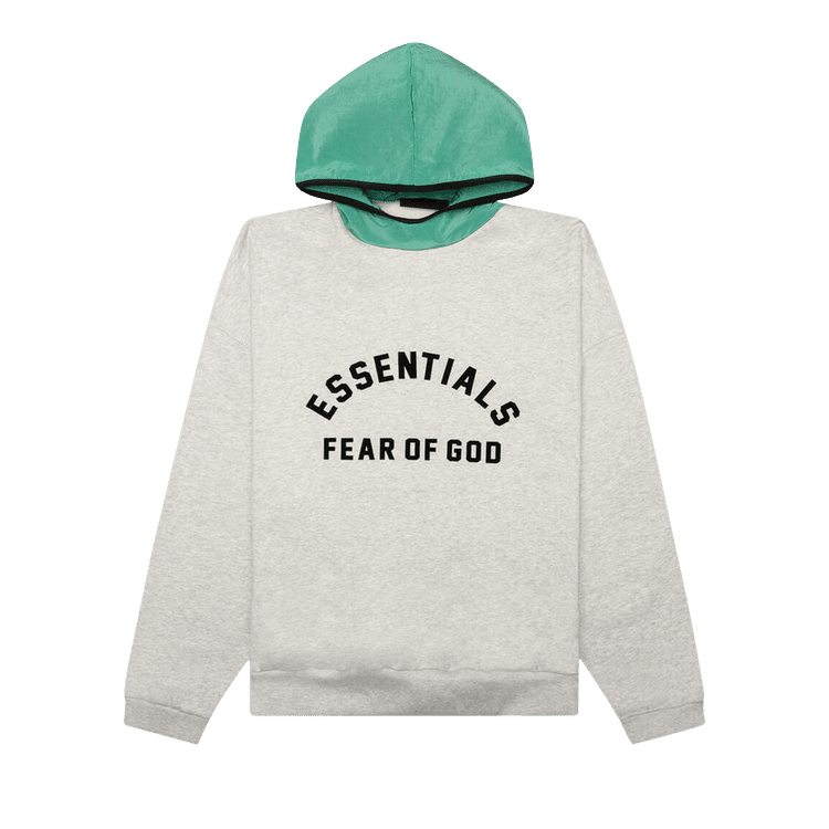 Fear of God Essentials Nylon Fleece Hoodie Light Heather Grey/Mint Leaf (SS24) - Im Your Wardrobe