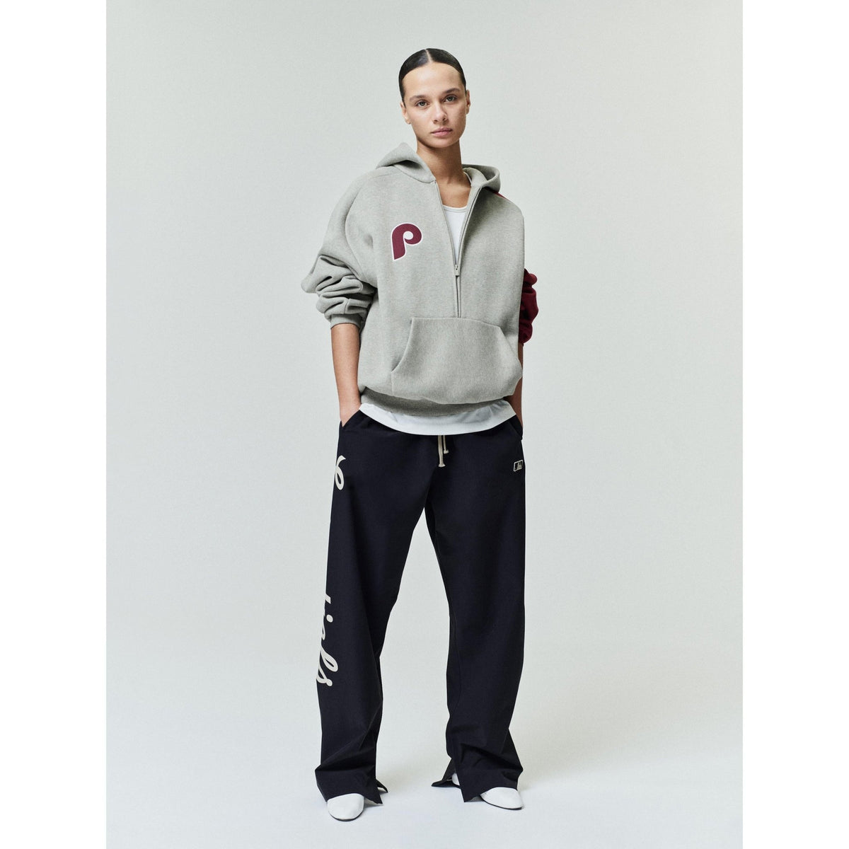 Fear of God Essentials Phillies Raglan Half Zip Sport Hoodie Seal Heather/ Cabernet - Im Your Wardrobe
