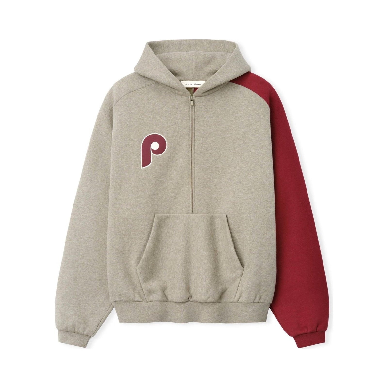 Fear of God Essentials Phillies Raglan Half Zip Sport Hoodie Seal Heather/ Cabernet - Im Your Wardrobe