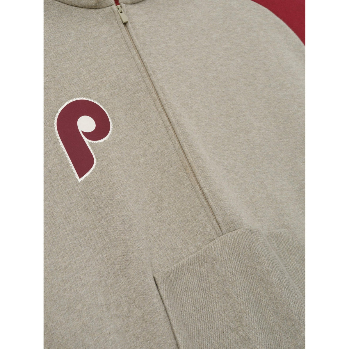 Fear of God Essentials Phillies Raglan Half Zip Sport Hoodie Seal Heather/ Cabernet - Im Your Wardrobe