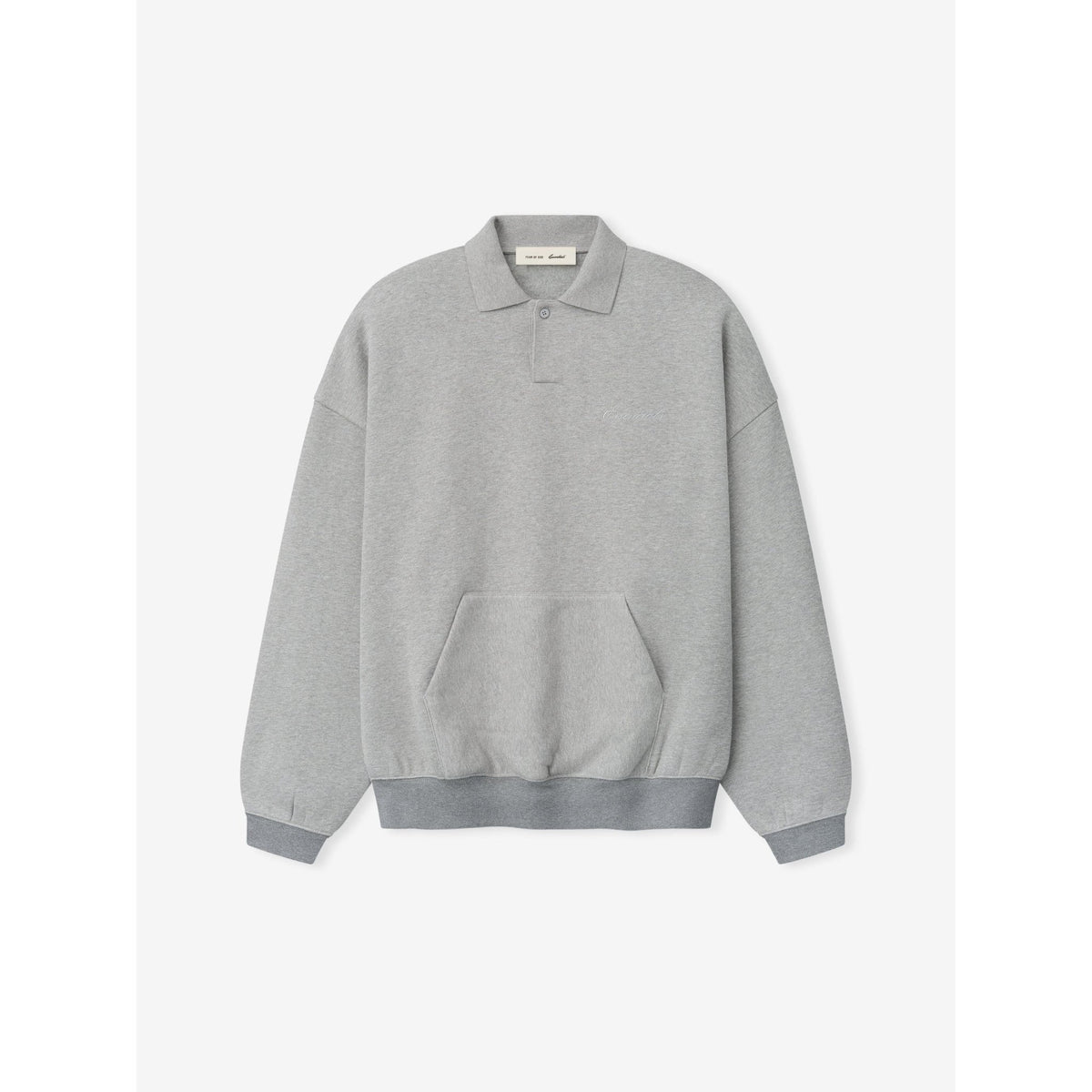 Fear of God Essentials Signature 90s Polo Sweatshirt Concrete Heather - Im Your Wardrobe