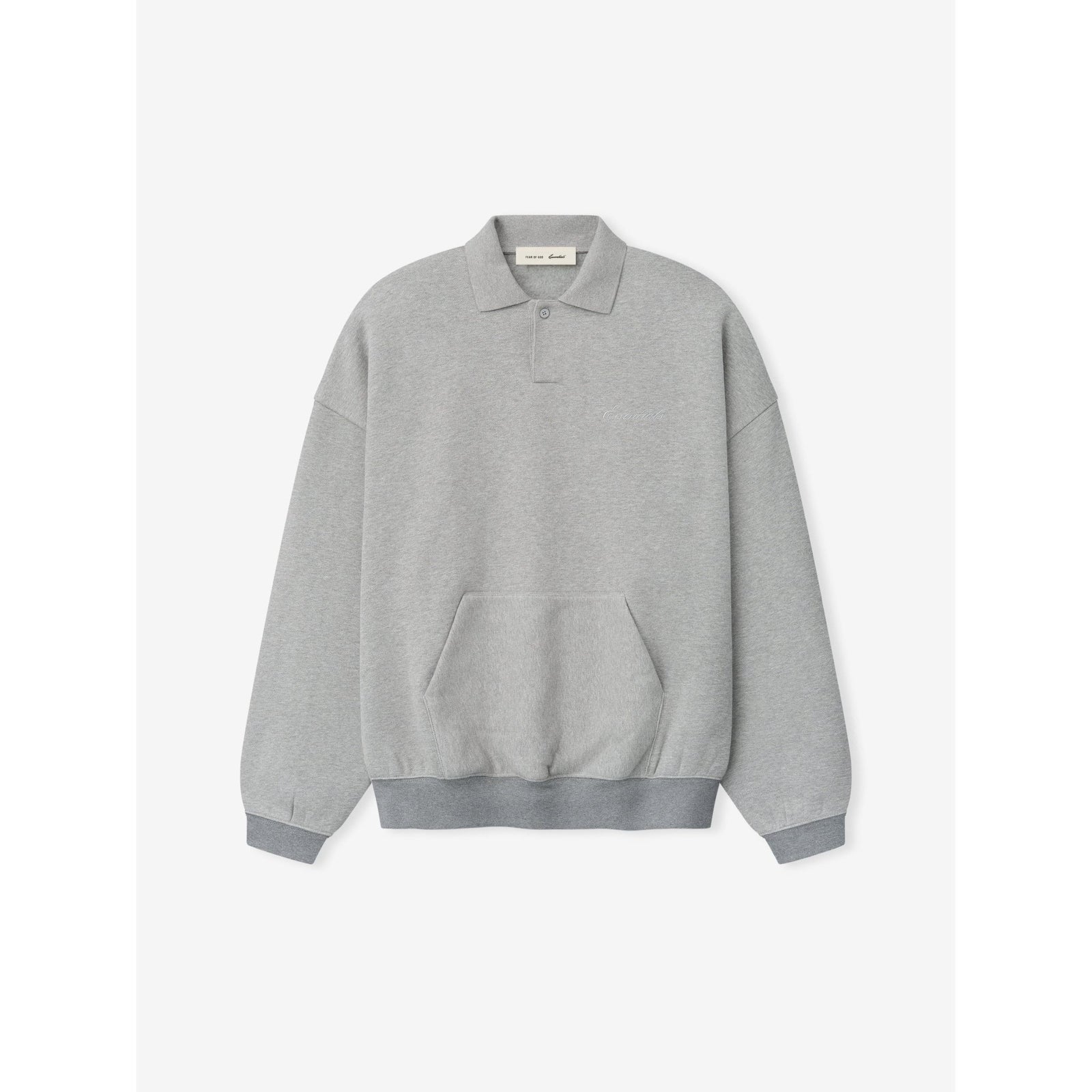 Fear of God Essentials Signature 90s Polo Sweatshirt Concrete Heather - Im Your Wardrobe