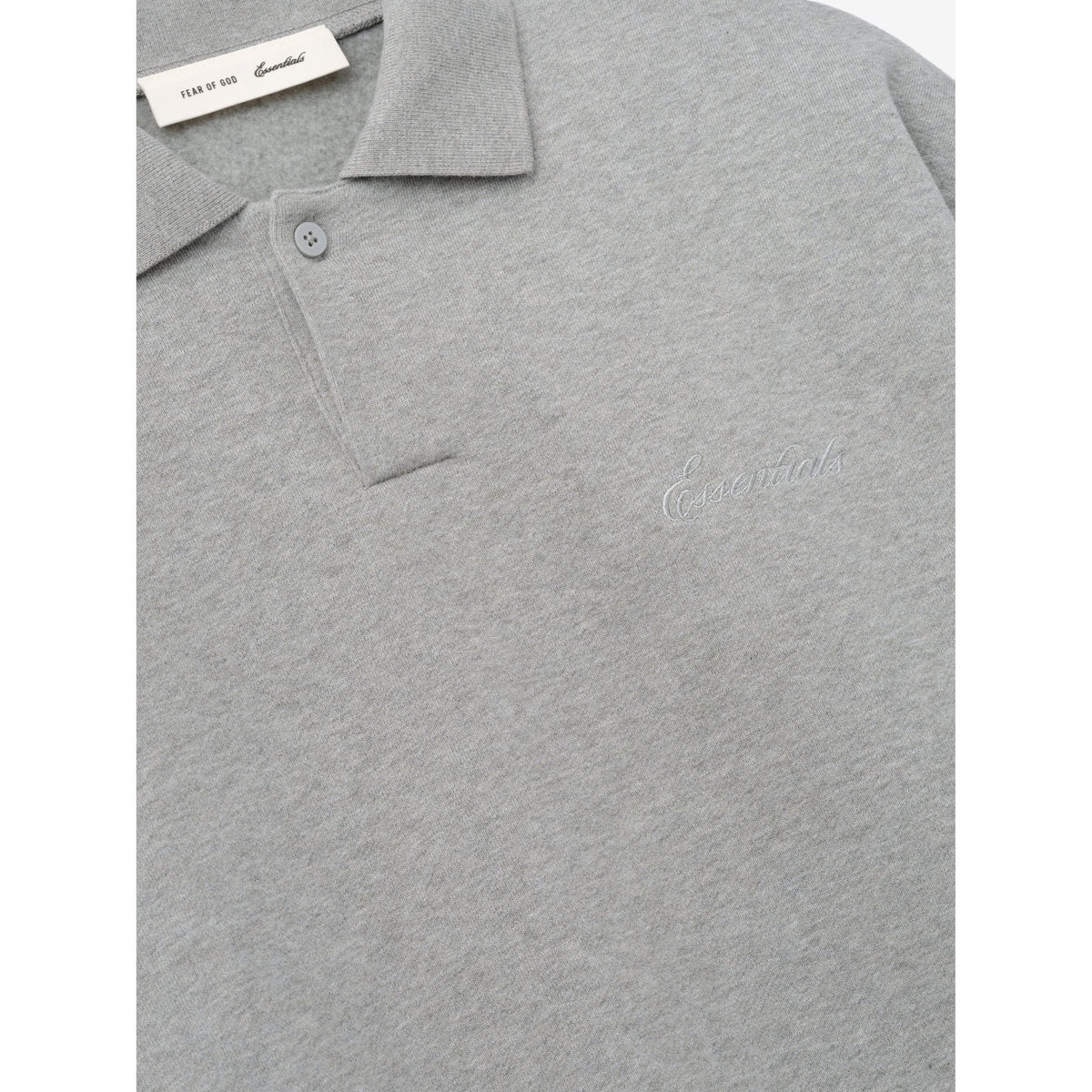 Fear of God Essentials Signature 90s Polo Sweatshirt Concrete Heather - Im Your Wardrobe