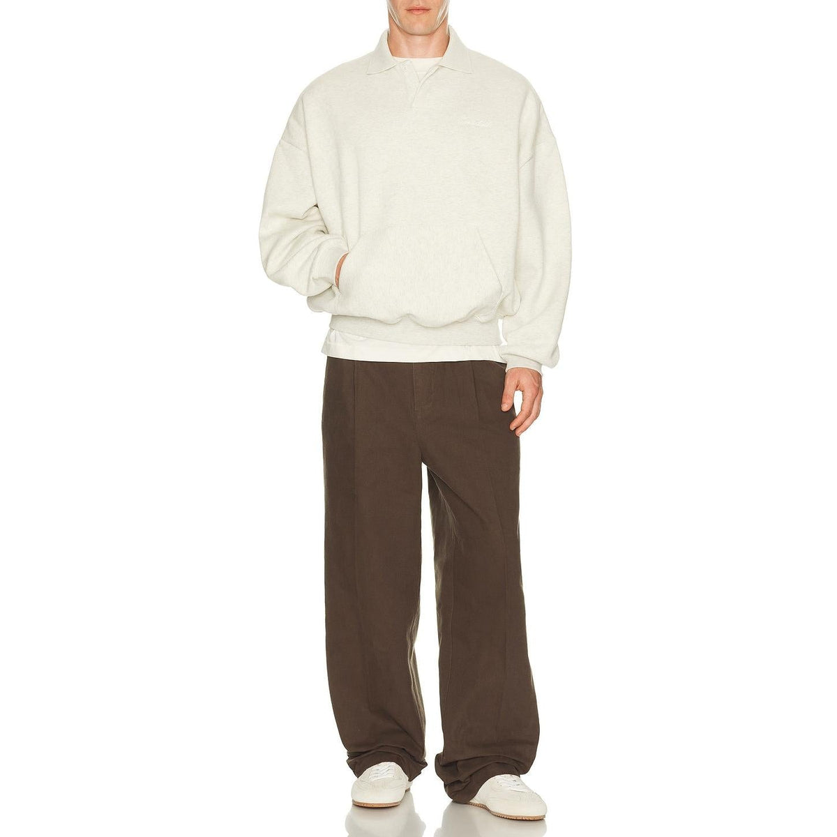 Fear of God Essentials Signature 90's Polo Sweatshirt Oatmeal Heather Light Heather - Im Your Wardrobe