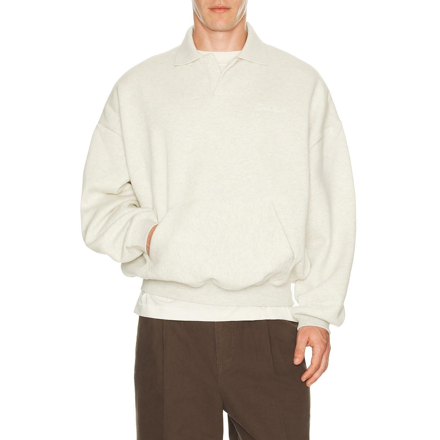 Fear of God Essentials Signature 90's Polo Sweatshirt Oatmeal Heather Light Heather