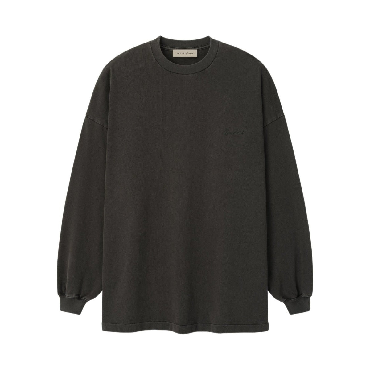 Fear of God Essentials Signature 90s Relaxed Long Sleeve Tee Washed Ink Black - Im Your Wardrobe