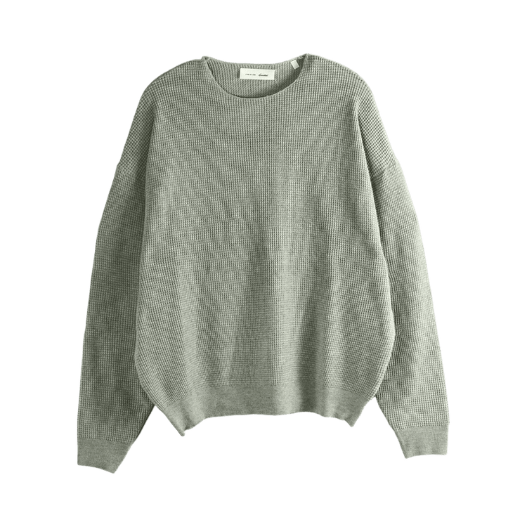 Fear of God Essentials Signature Waffle 90s Crewneck Sweater Concrete Heather (SS26) - Im Your Wardrobe