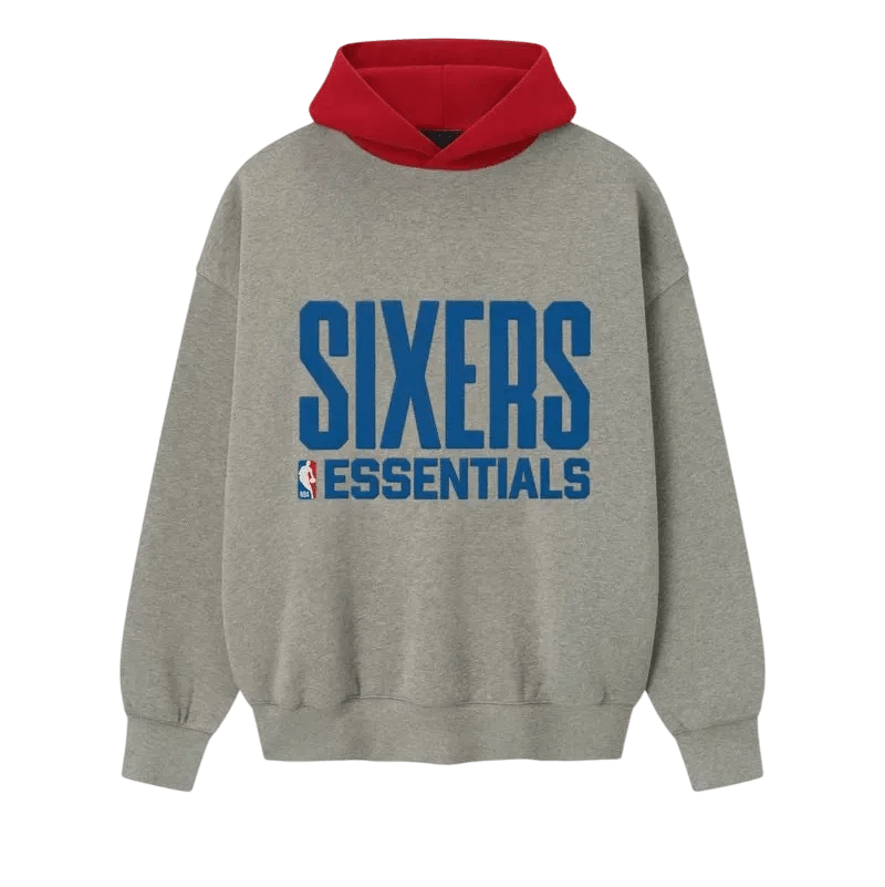 Fear of God Essentials Sixers Sport Hoodie Concrete Heather/Red - Im Your Wardrobe