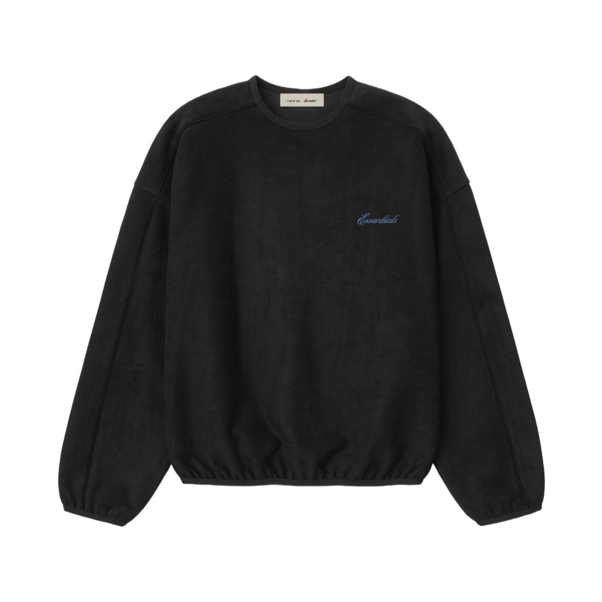 Fear of God Essentials Suede Fleece Signature Modern Crewneck Sweatshirt W/ Piping Black - Im Your Wardrobe