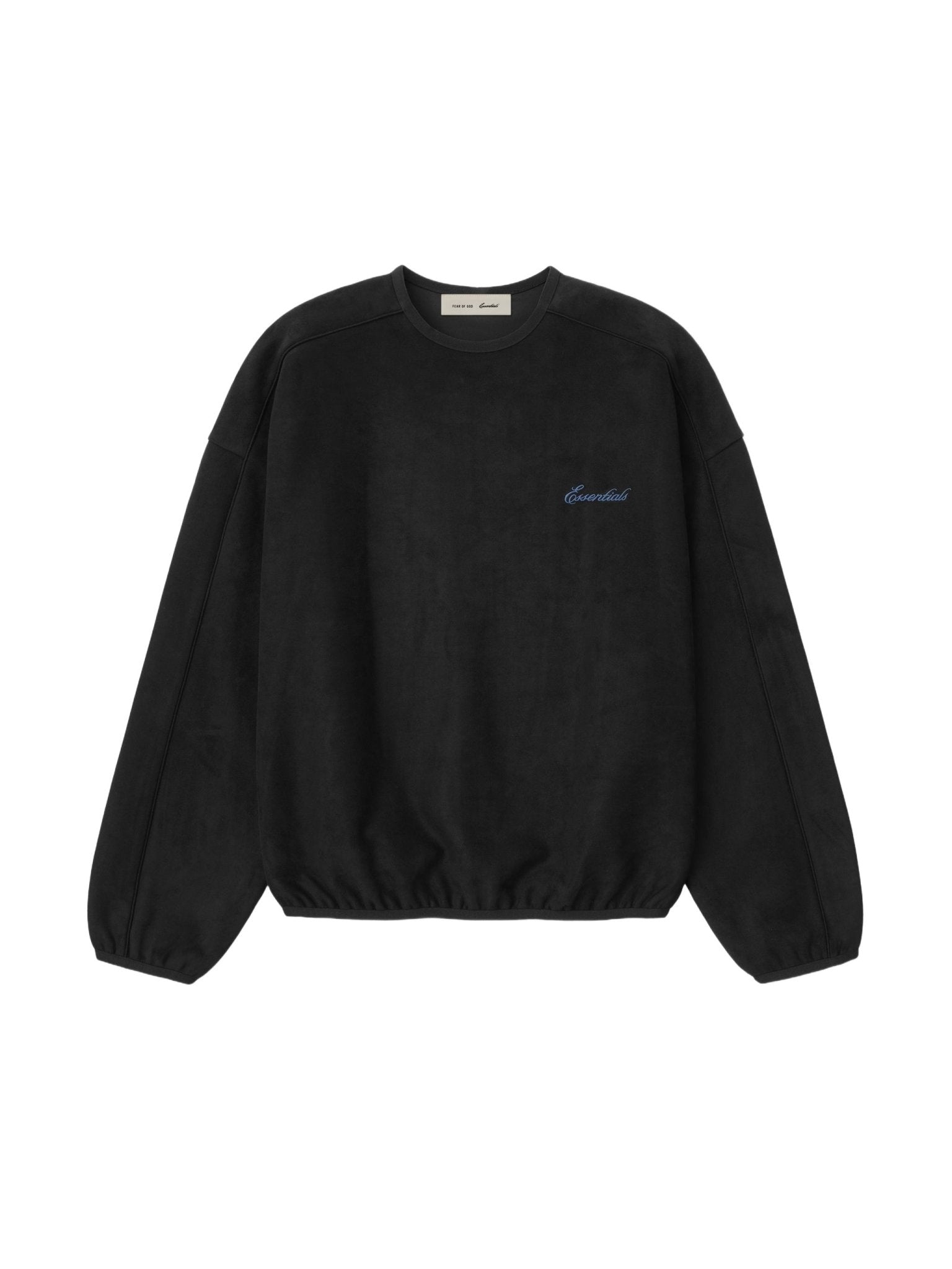 Fear of God Essentials Suede Fleece Signature Modern Crewneck Sweatshirt W/ Piping Black - Im Your Wardrobe