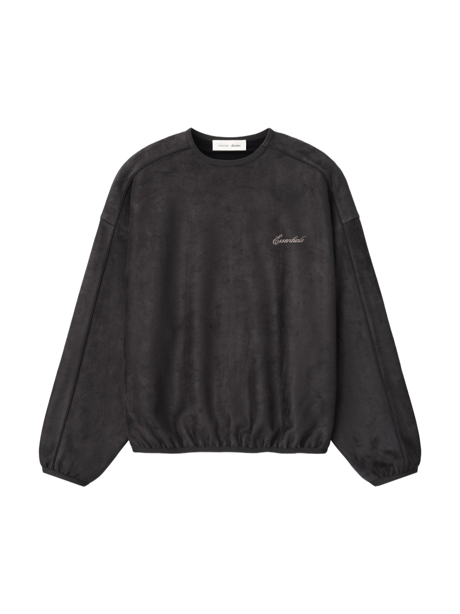 Fear of God Essentials Suede Fleece Signature Modern Crewneck Sweatshirt W/ Piping Ink Black - Im Your Wardrobe