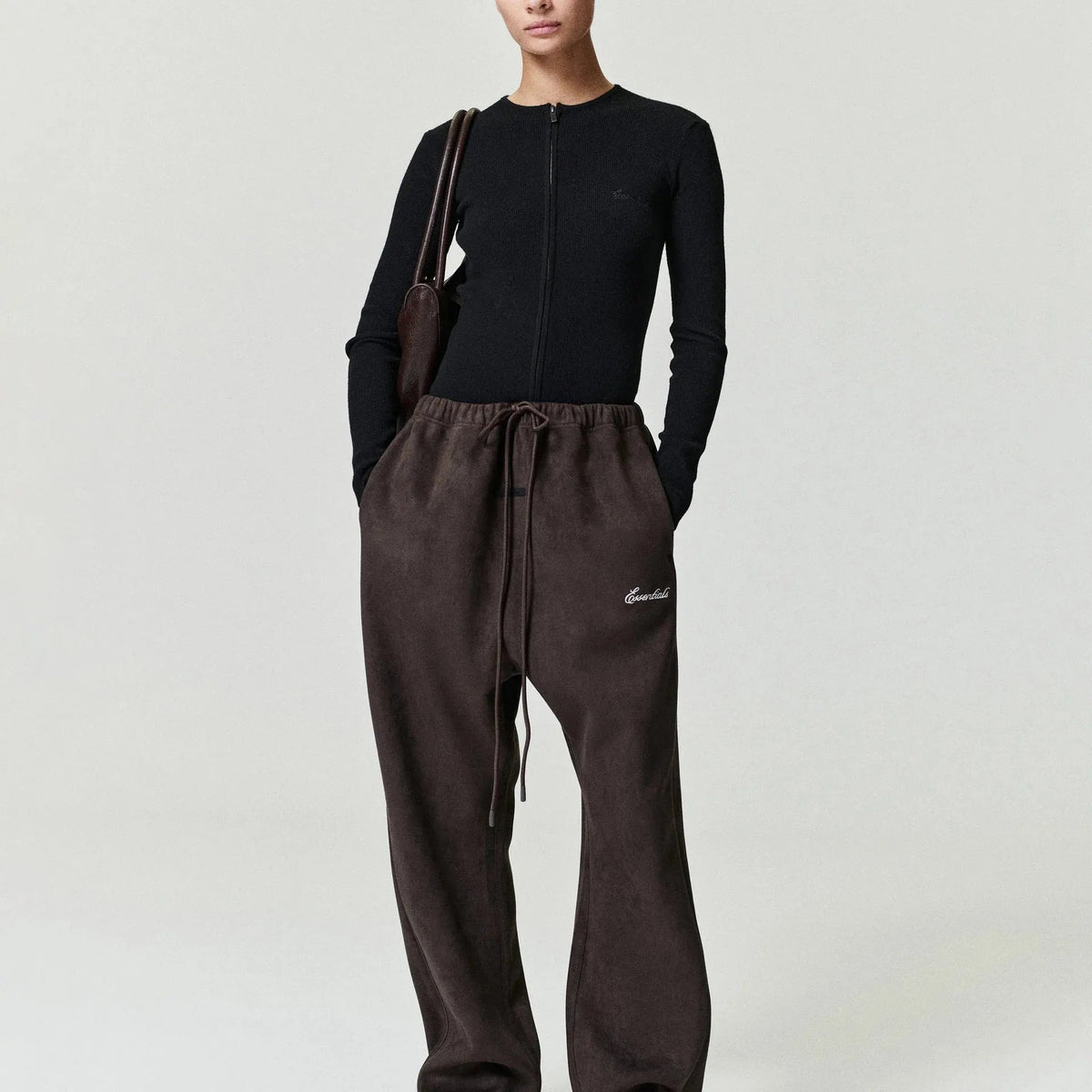 Fear Of God Essentials Suede Fleece Signature Relaxed Pant Brown - Im Your Wardrobe