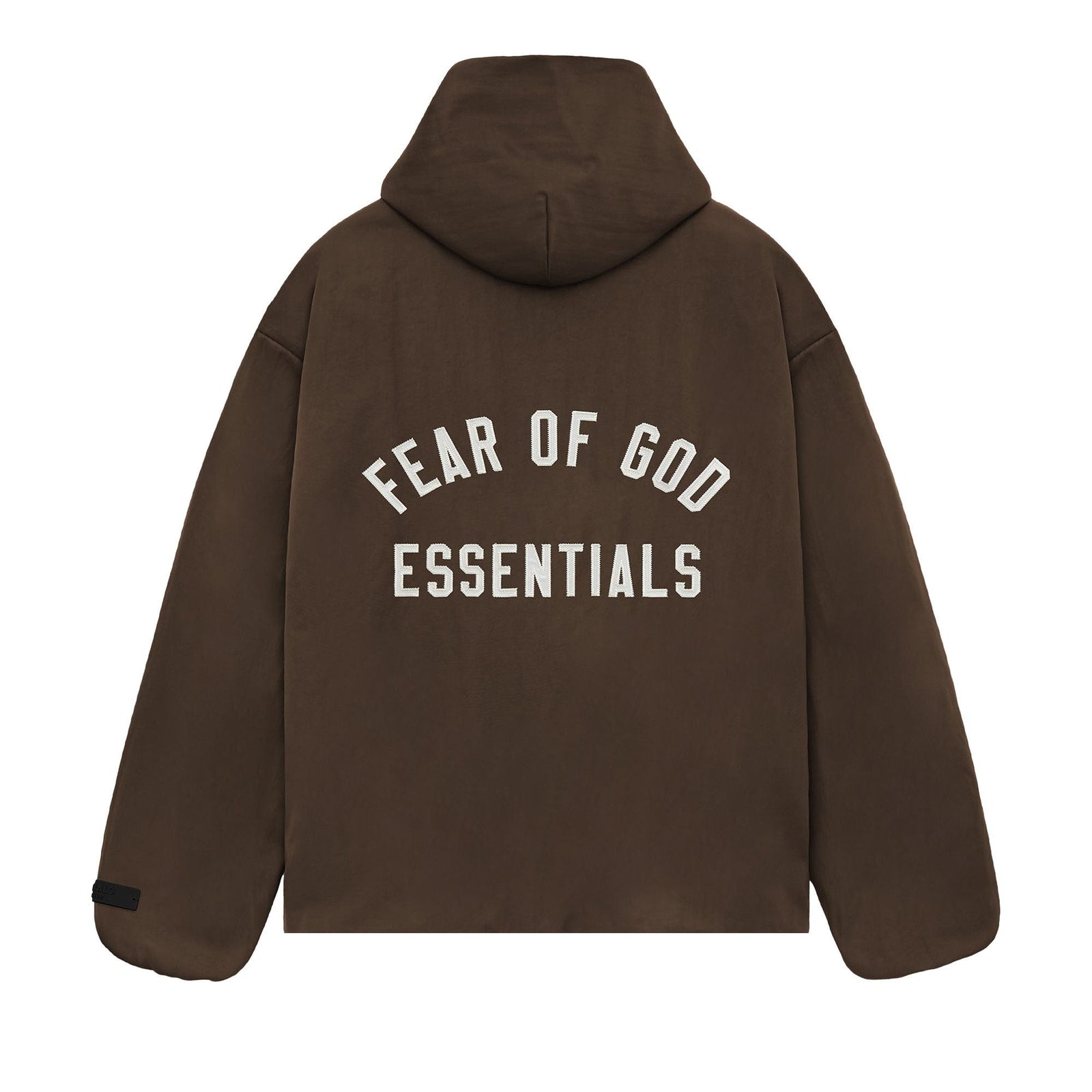 Fear of God Essentials Textured Nylon Hooded Coaches Jacket Brown (FW24) - Im Your Wardrobe