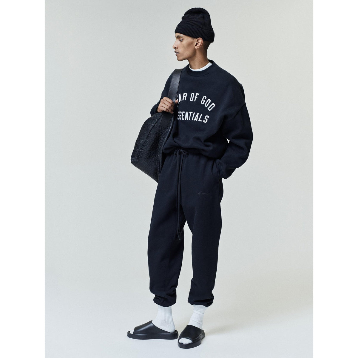 Fear of God Essentials Varsity 90s Crewneck Sweatshirt Vintage Black - Im Your Wardrobe