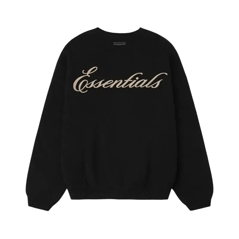 Fear of God Essentials Waffle Crewneck Sweater Vintage Black - Im Your Wardrobe