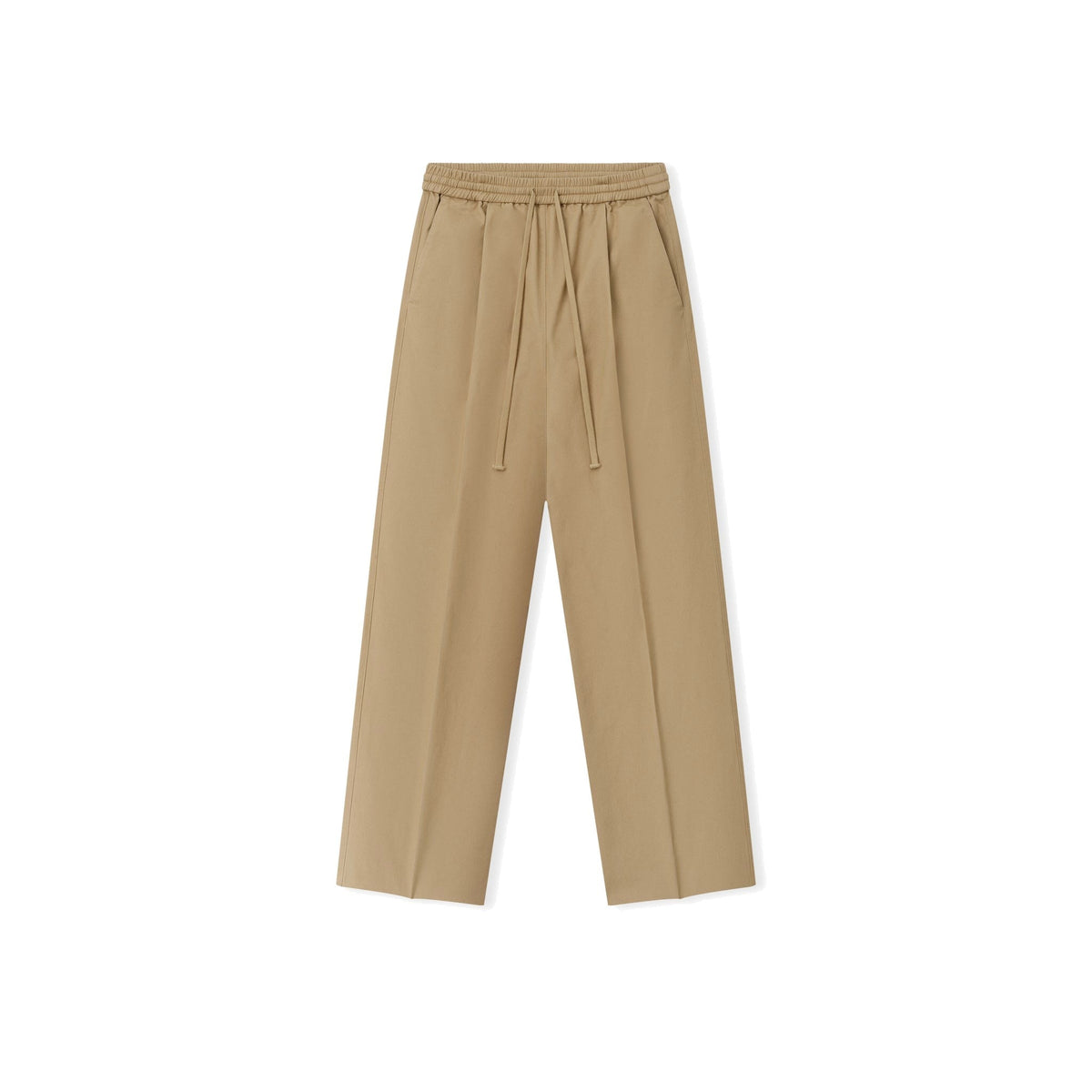 Fear of God Essentials Women's Cotton Twill Pleat Front Drawstring Pant Dune - Im Your Wardrobe