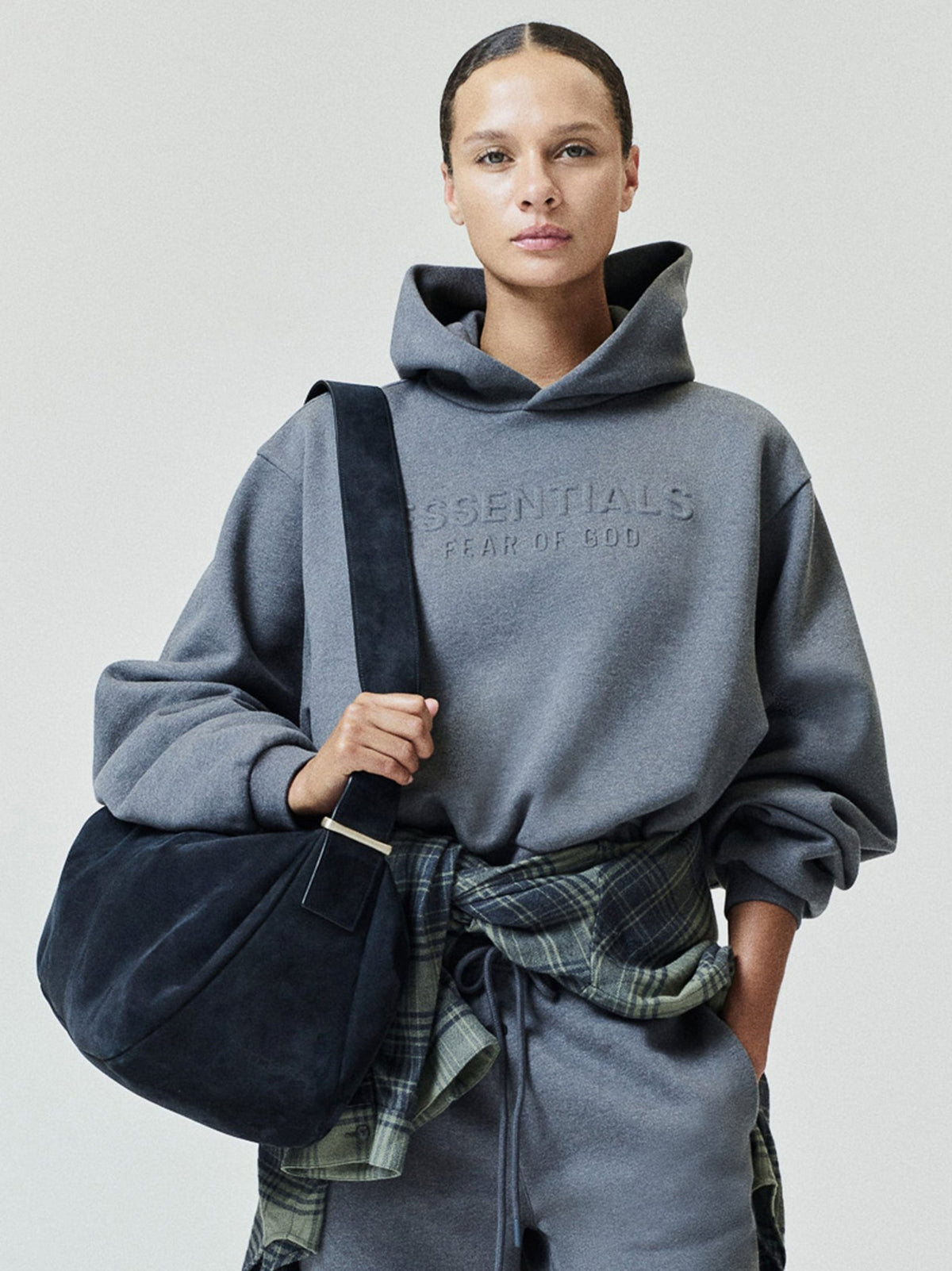 Fear of God Essentials Women's Embossed Cropped Hoodie Ash Heather - Im Your Wardrobe