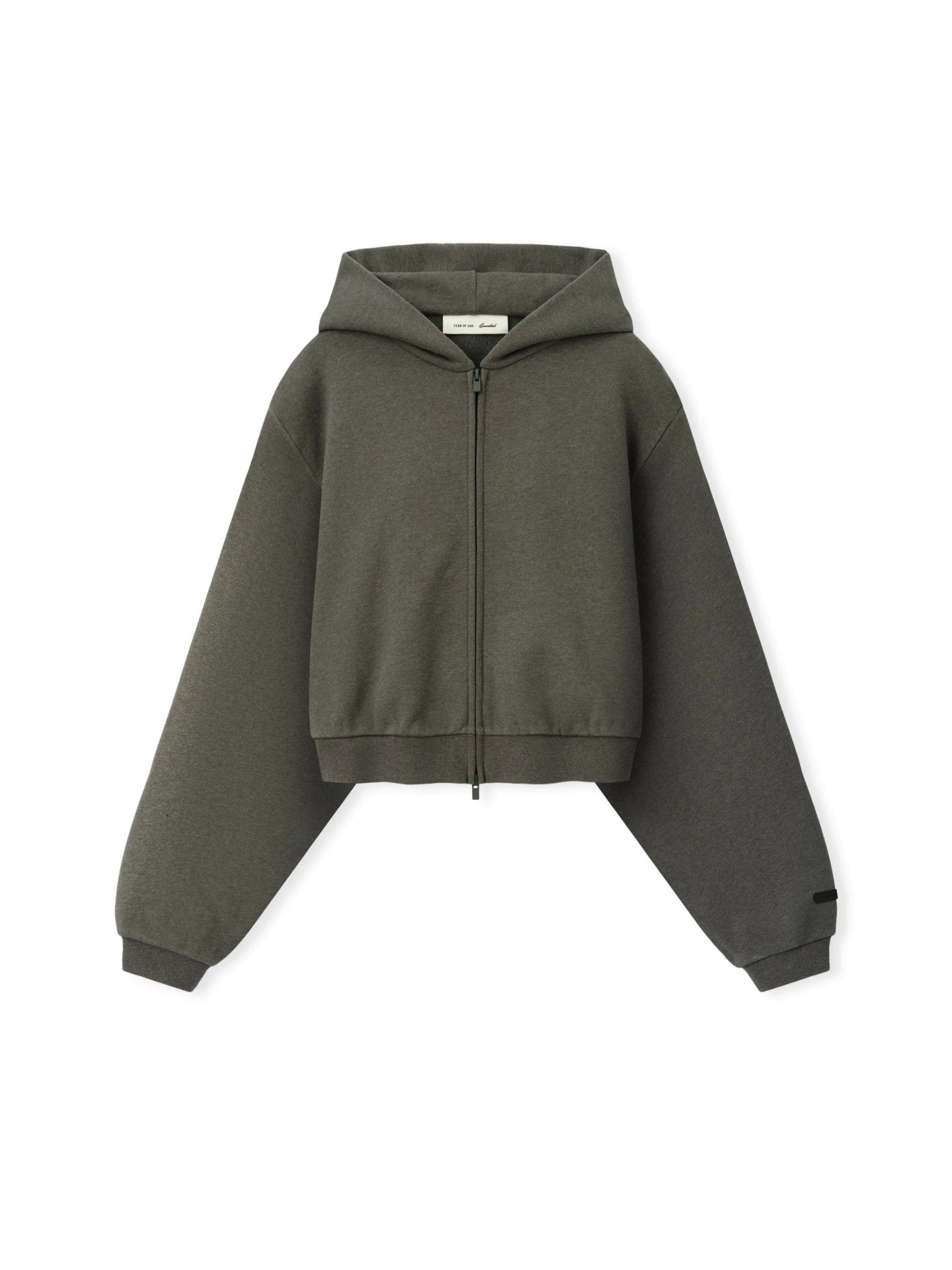 Fear of God Essentials Women's Embossed Cropped Zip-Up Hoodie Ash Heather - Im Your Wardrobe