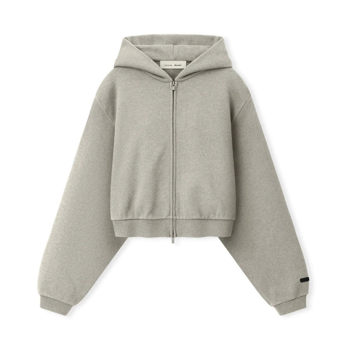Fear of God Essentials Women's Embossed Cropped Zip-Up Hoodie Warm Heather - Im Your Wardrobe