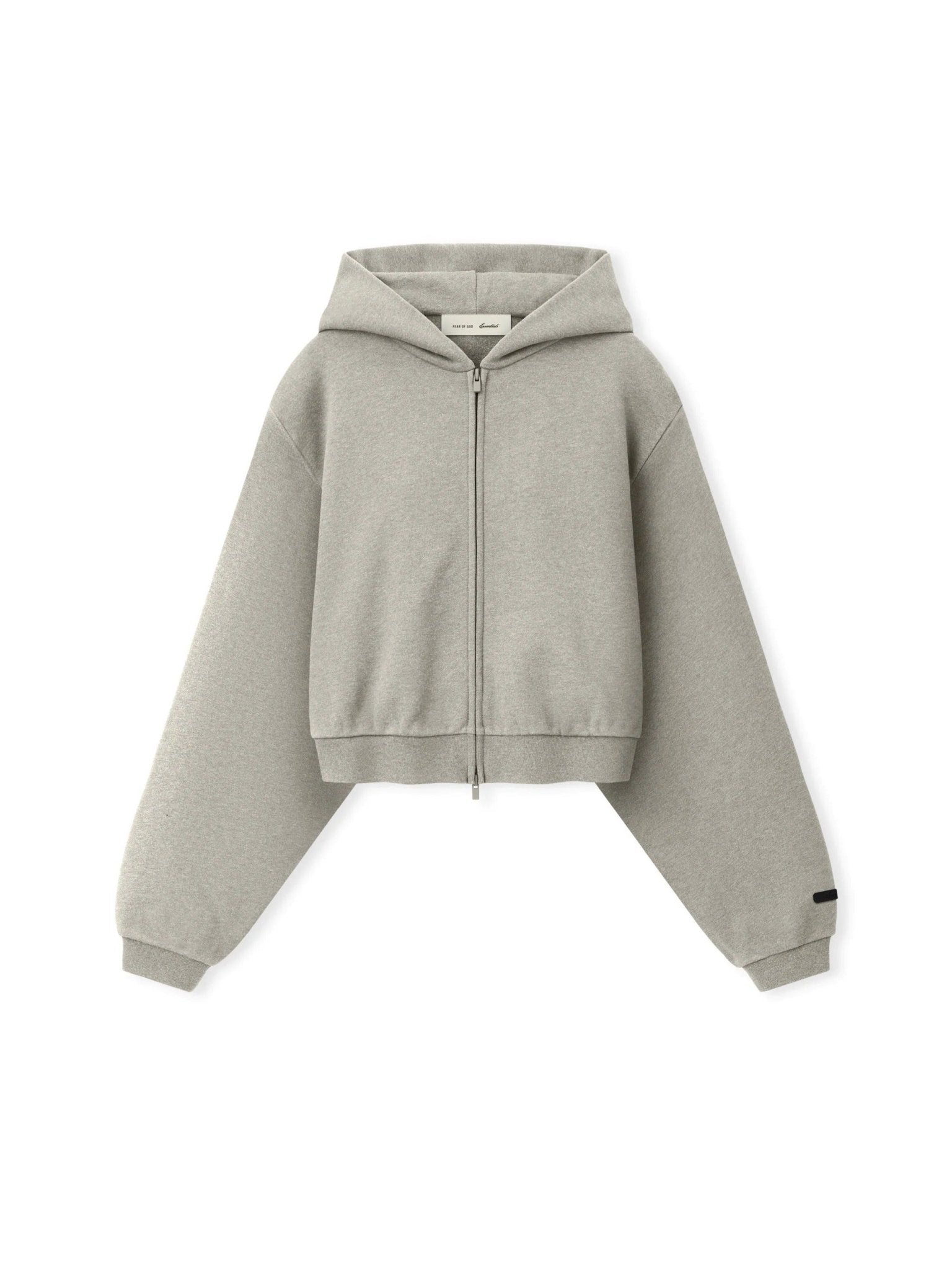 Fear of God Essentials Women's Embossed Cropped Zip-Up Hoodie Warm Heather - Im Your Wardrobe