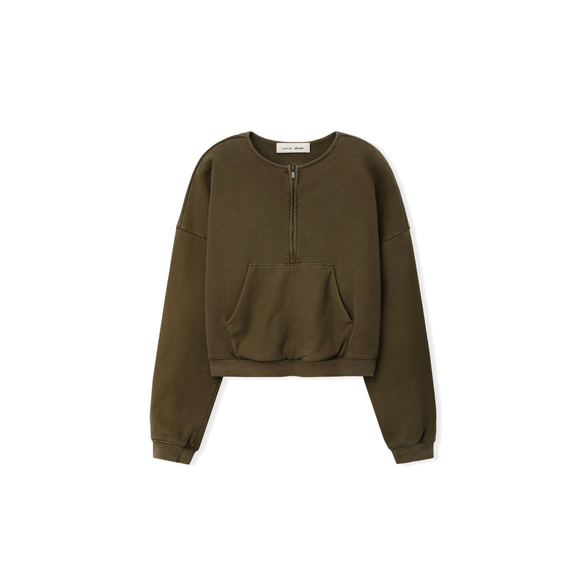 Fear of God Essentials Women's French Terry Relaxed Half Zip Washed Moss