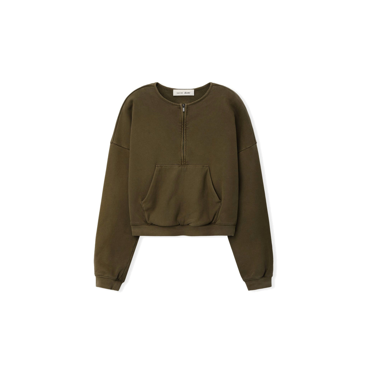 Fear of God Essentials Women's French Terry Relaxed Half Zip Washed Moss - Im Your Wardrobe