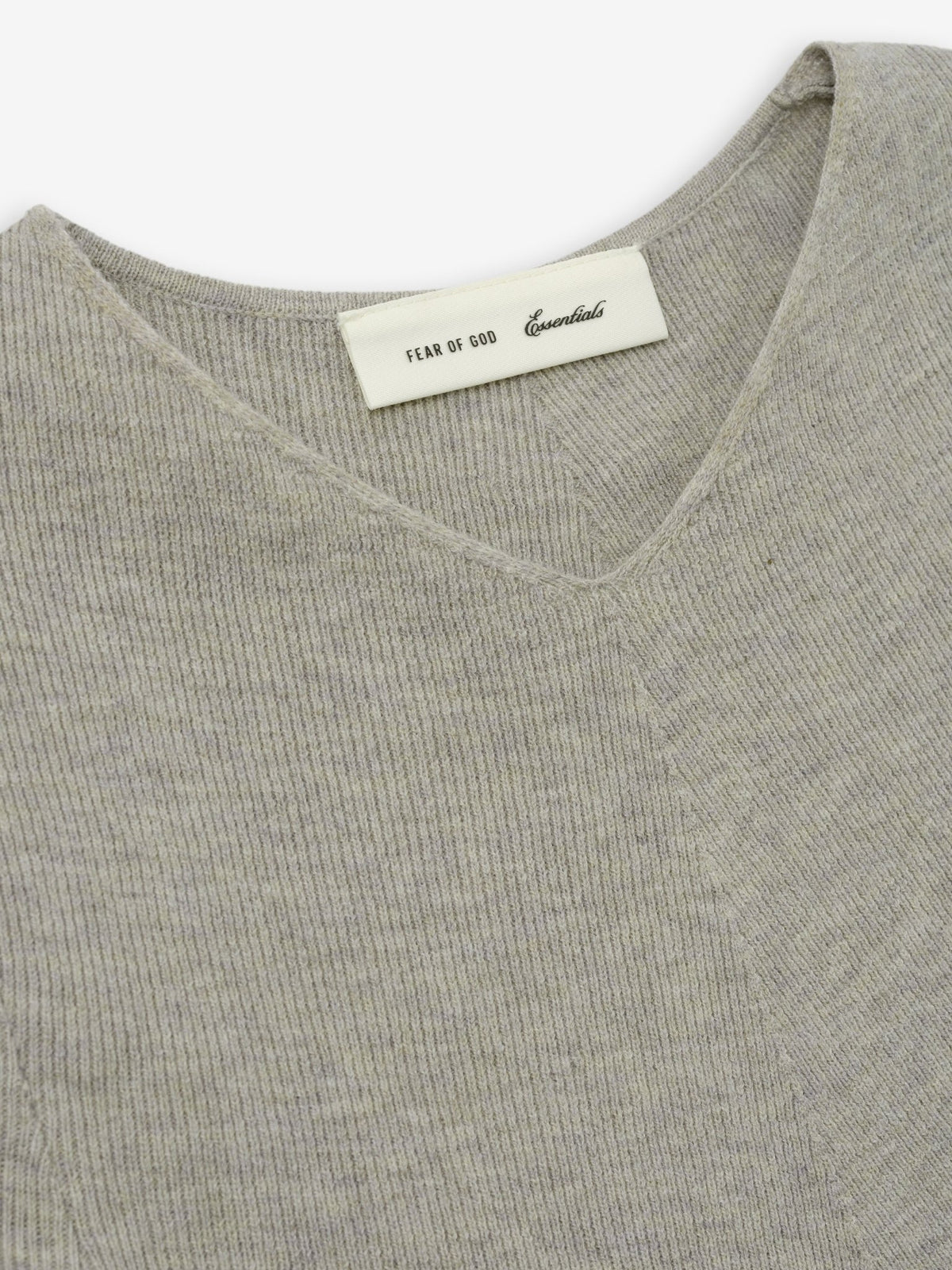Fear of God Essentials Women's Rib Knit Chevron V-Neck Pyrite Heather - Im Your Wardrobe