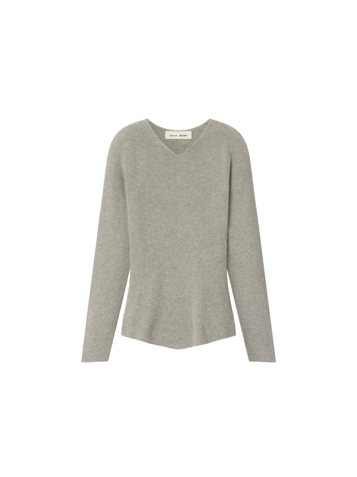 Fear of God Essentials Women's Rib Knit Chevron V-Neck Pyrite Heather - Im Your Wardrobe