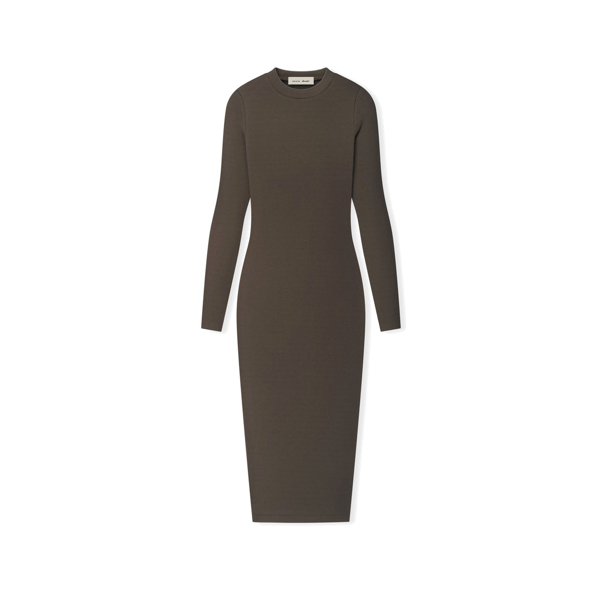 Fear of God Essentials Women's Rib Knit Fitted Long Sleeve Dress Brown