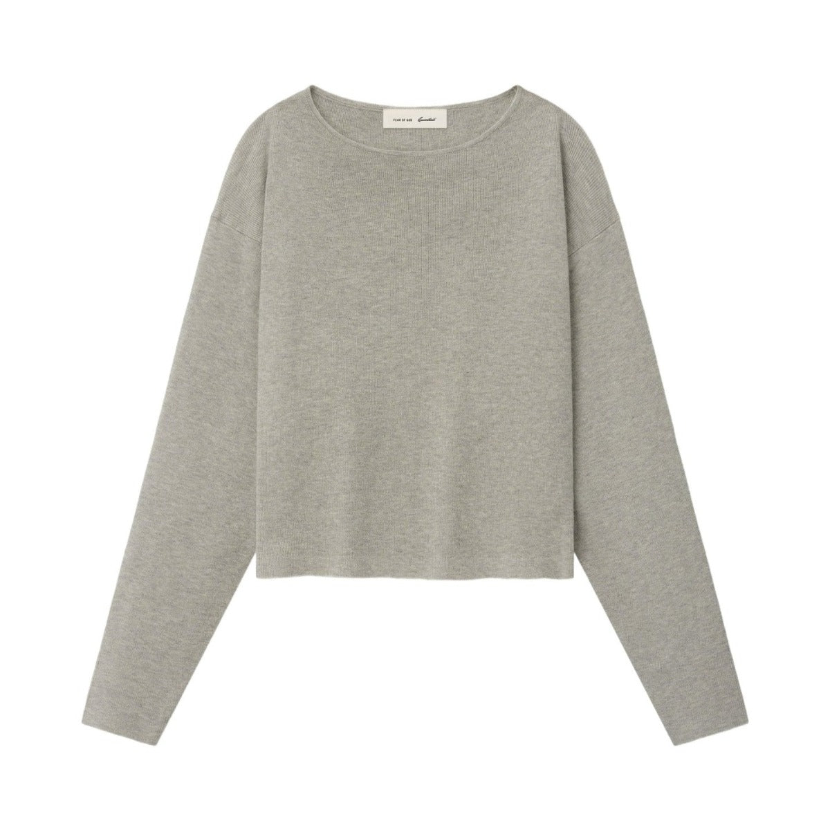 Fear of God Essentials Women's Rib Knit Modern Cropped Boatneck Pyrite Heather - Im Your Wardrobe