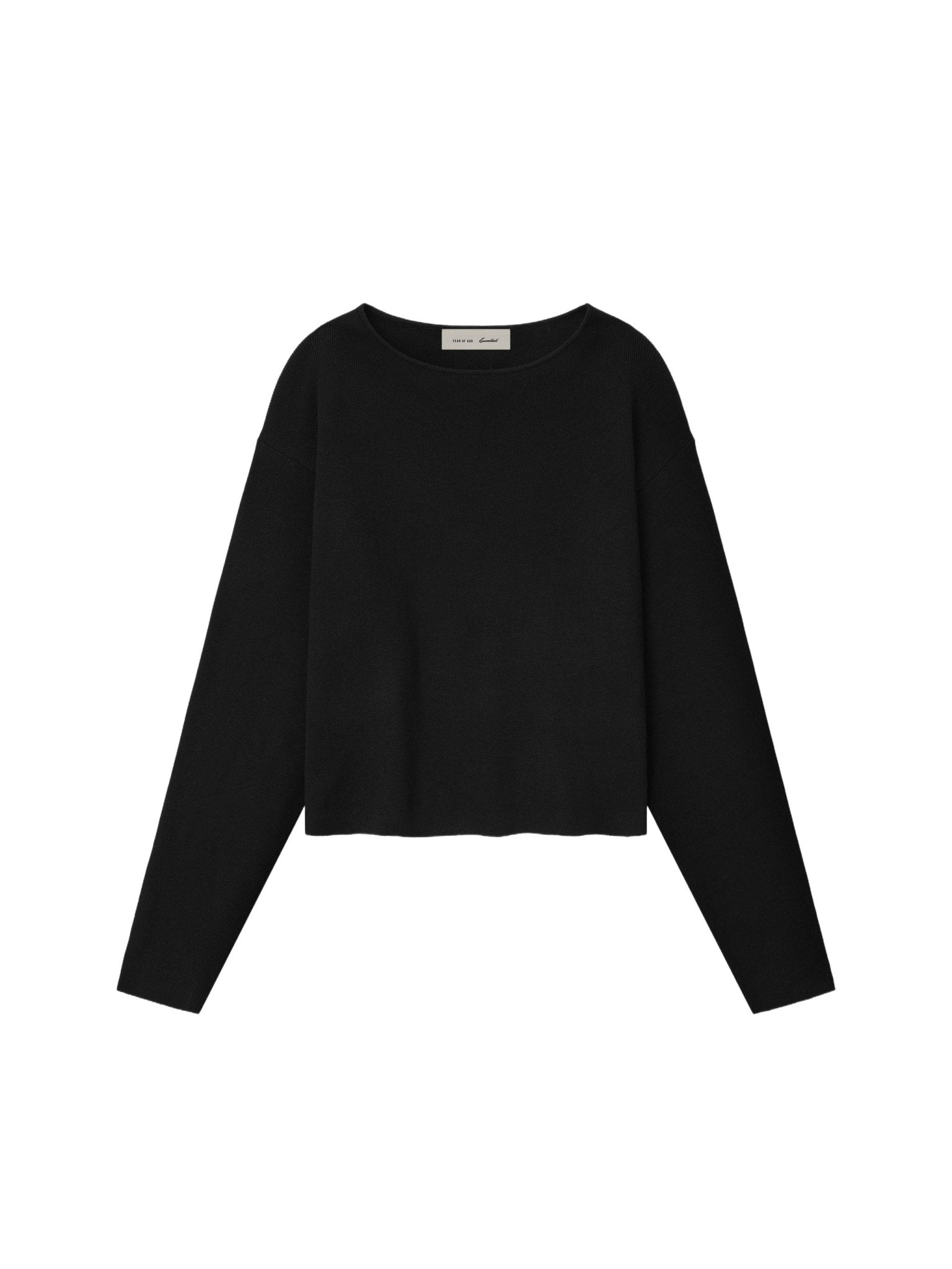 Fear of God Essentials Women's Rib Knit Modern Cropped Boatneck Vintage Black - Im Your Wardrobe