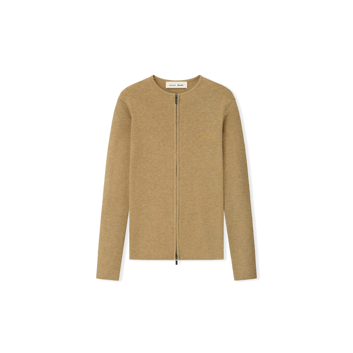 Fear of God Essentials Women's Signature Rib Knit Fitted Long Sleeve Zip Up Tee Dune