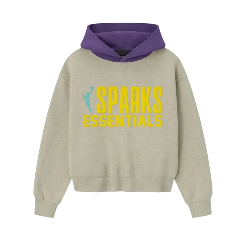 Fear of God Essentials Womens Sparks Classic Hoodie Heather Stone/Purple Reign - Im Your Wardrobe