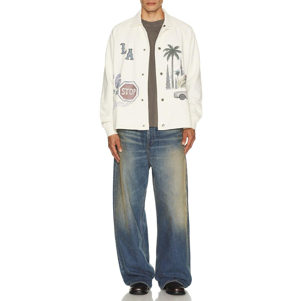 Honor The Gift All Over LA Fleece Coaches Jacket Bone - Im Your Wardrobe