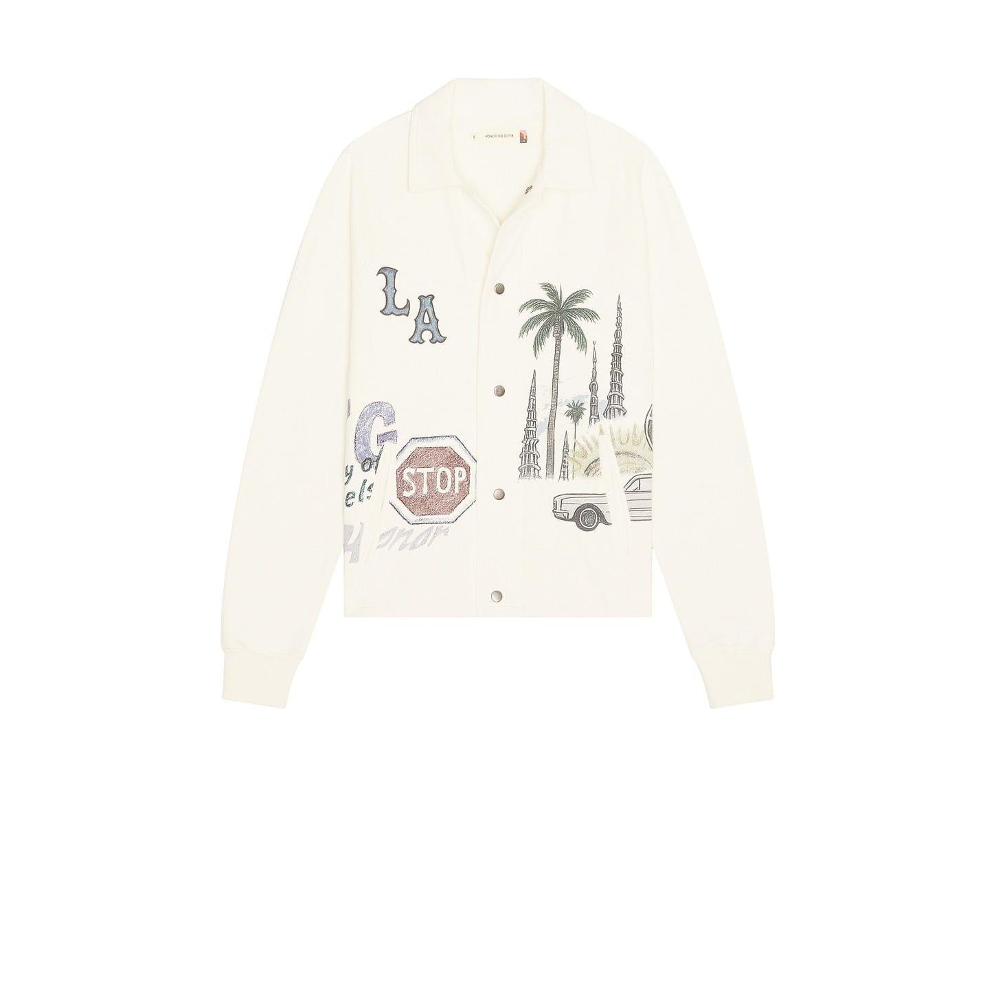 Honor The Gift All Over LA Fleece Coaches Jacket Bone - Im Your Wardrobe