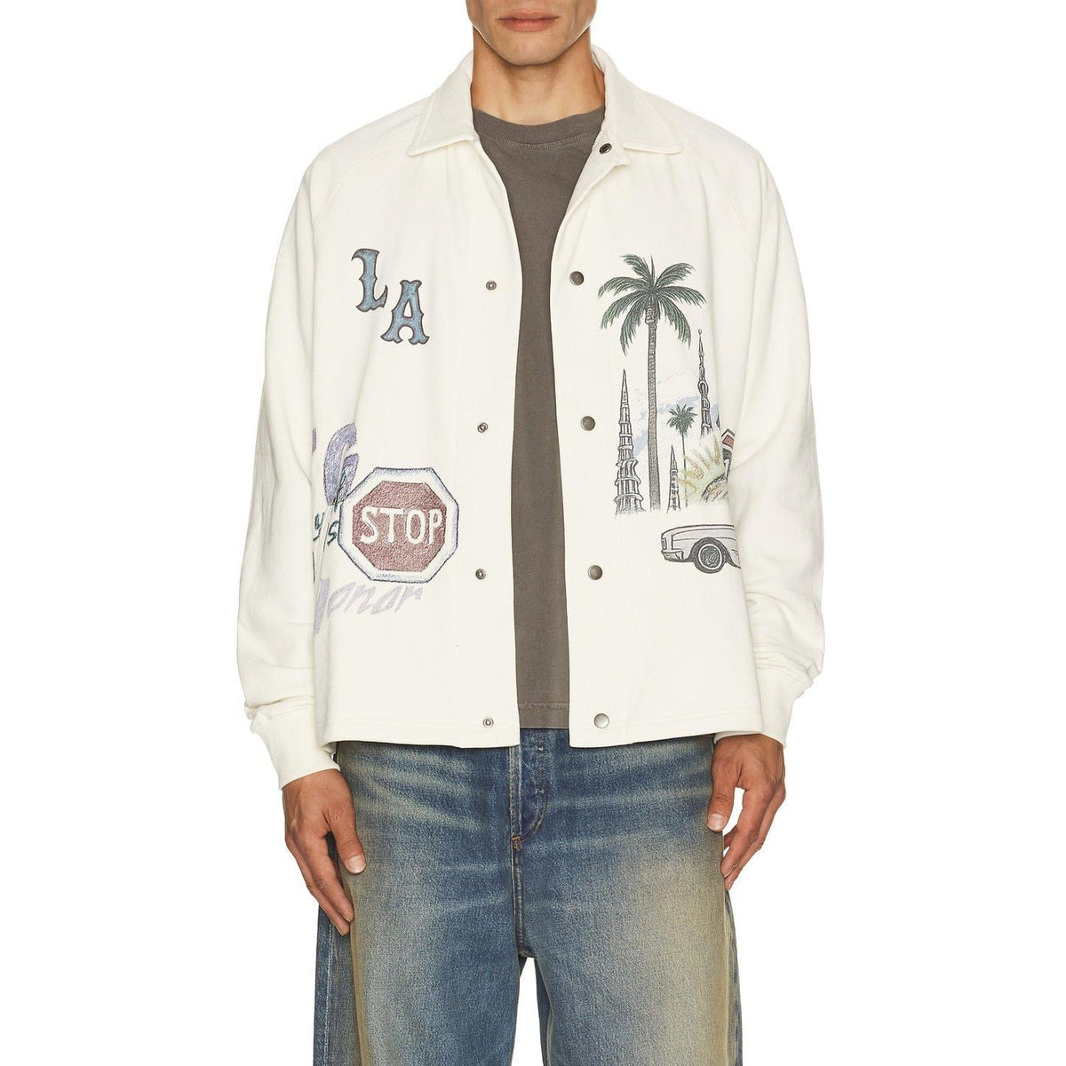 Honor The Gift All Over LA Fleece Coaches Jacket Bone - Im Your Wardrobe
