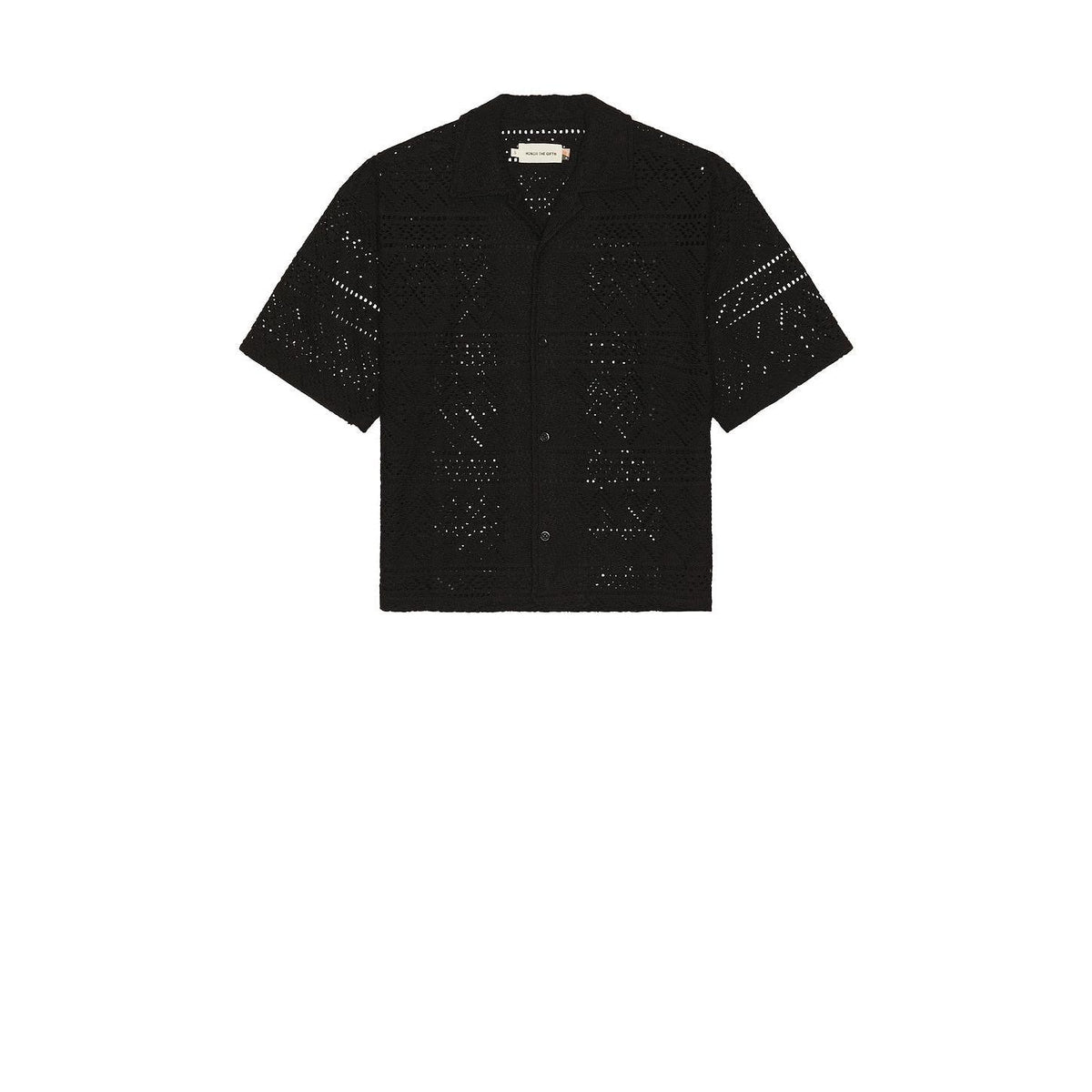 Honor The Gift Pointelle Crochet Camp Collar Shirt Black - Im Your Wardrobe