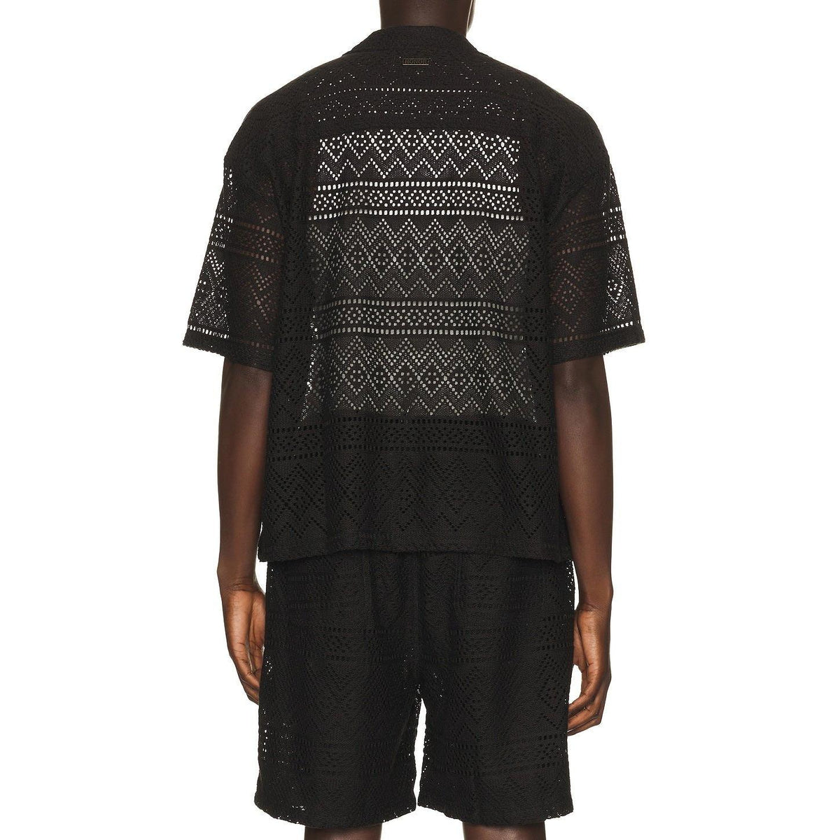 Honor The Gift Pointelle Crochet Camp Collar Shirt Black - Im Your Wardrobe