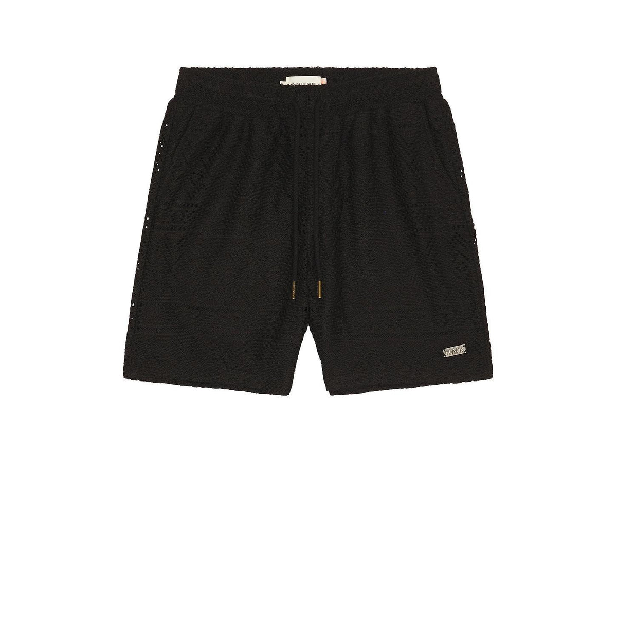 Honor The Gift Pointelle Crochet Drawcord 7" Short Black - Im Your Wardrobe