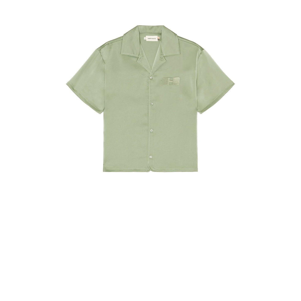 Honor The Gift Satin Chest Logo Camp Collar Shirt Sage - Im Your Wardrobe