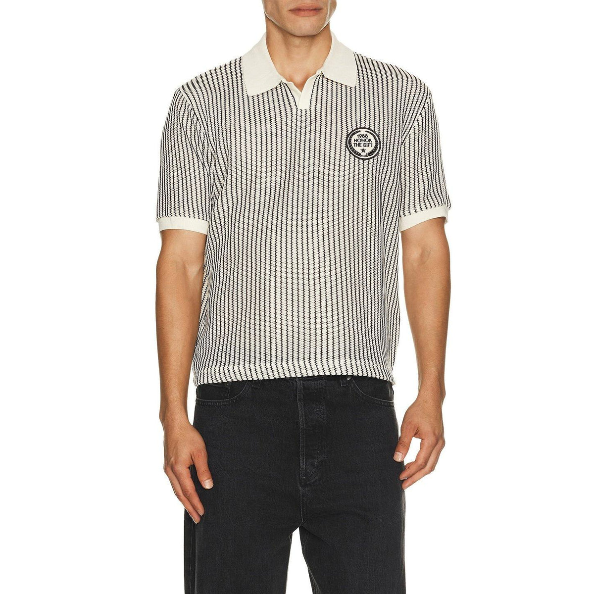 Honor The Gift Striped Knit Polo Bone - Im Your Wardrobe