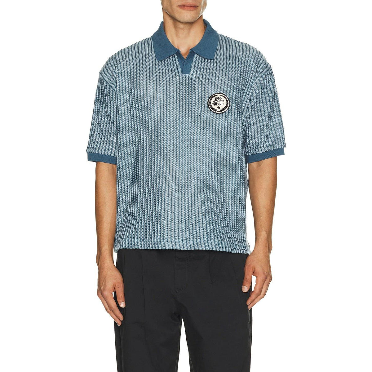Honor The Gift Striped Knit Polo Indigo - Im Your Wardrobe