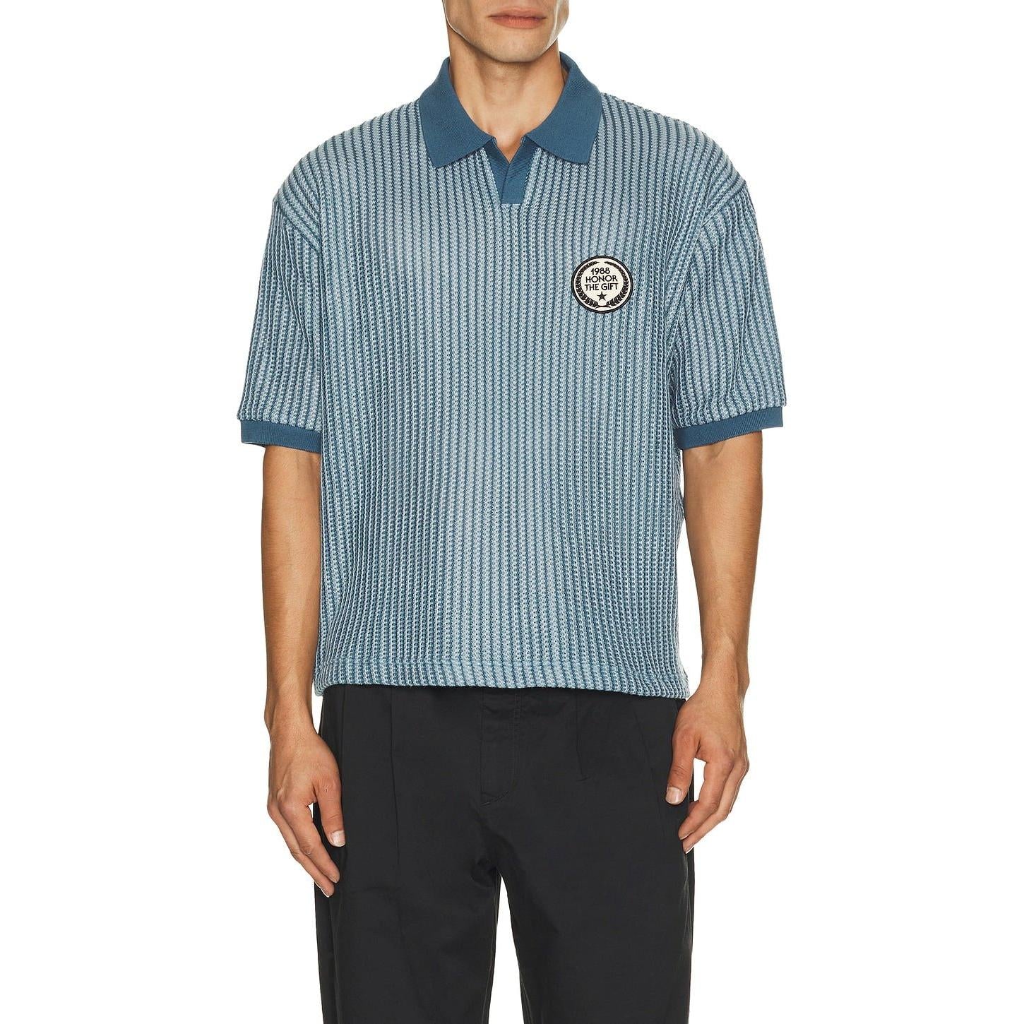 Honor The Gift Striped Knit Polo Indigo - Im Your Wardrobe
