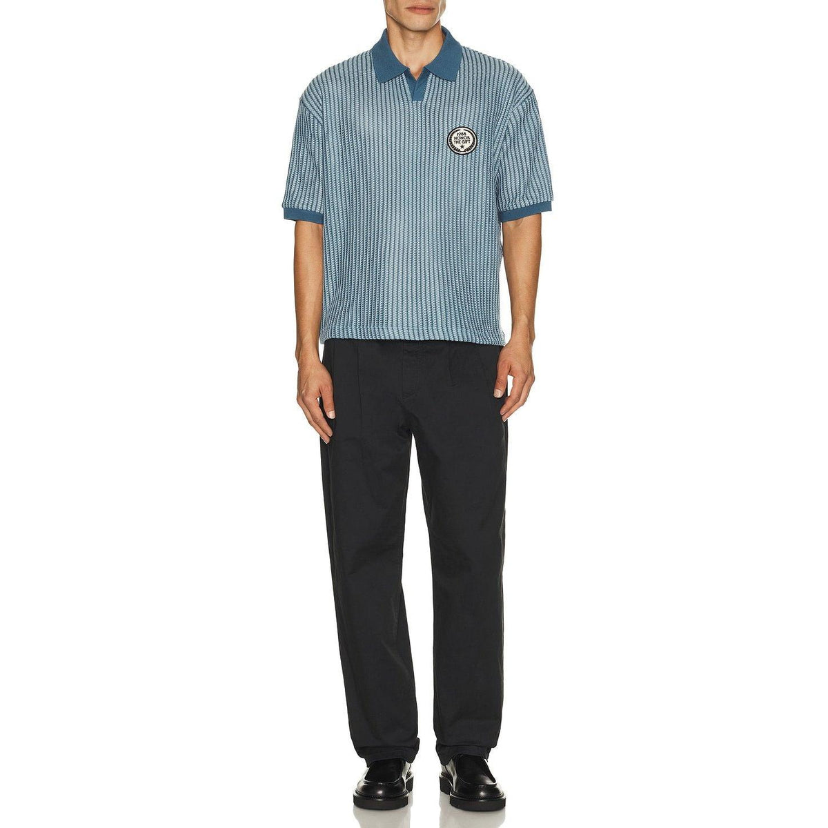 Honor The Gift Striped Knit Polo Indigo - Im Your Wardrobe