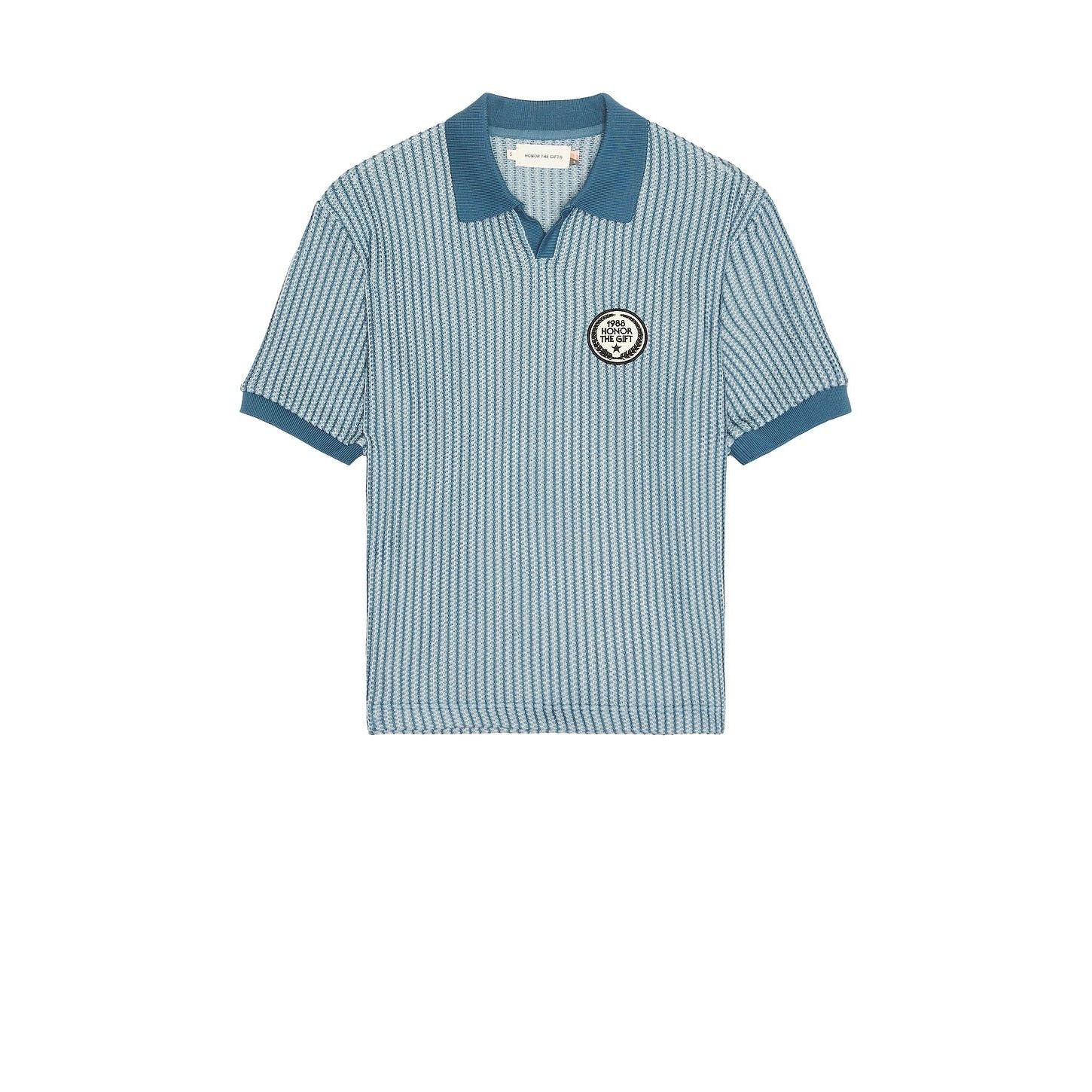Honor The Gift Striped Knit Polo Indigo - Im Your Wardrobe