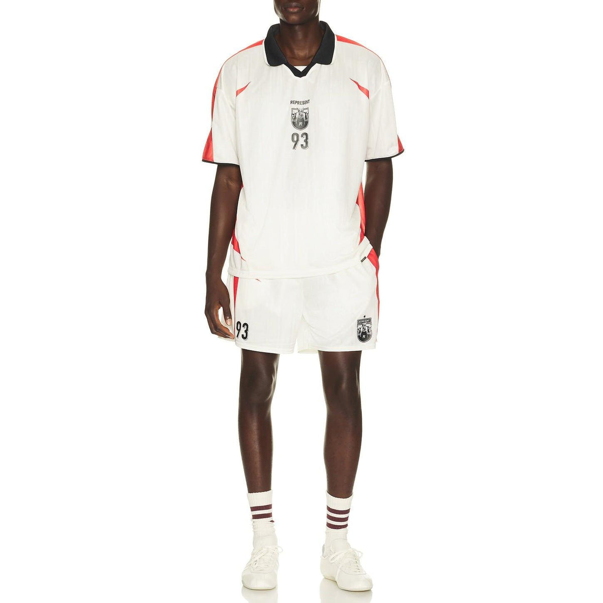 Represent Printed Spike Football Shorts Flat White - Im Your Wardrobe