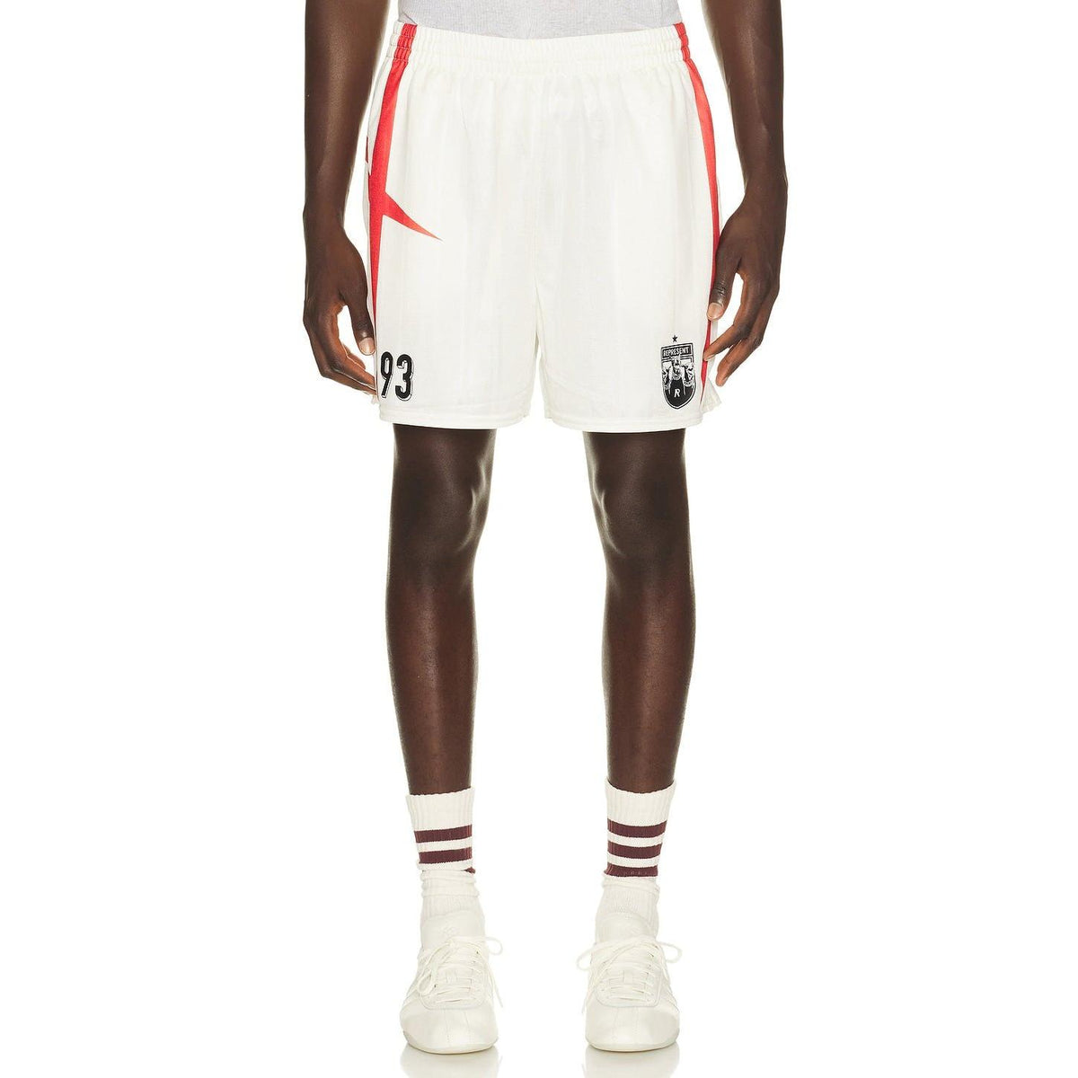 Represent Printed Spike Football Shorts Flat White - Im Your Wardrobe